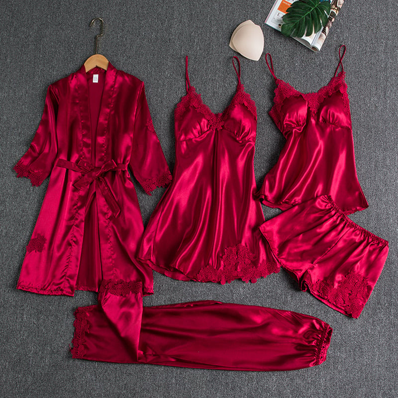 Elizabeth | 5-Piece Silk Lace Nightwear Set