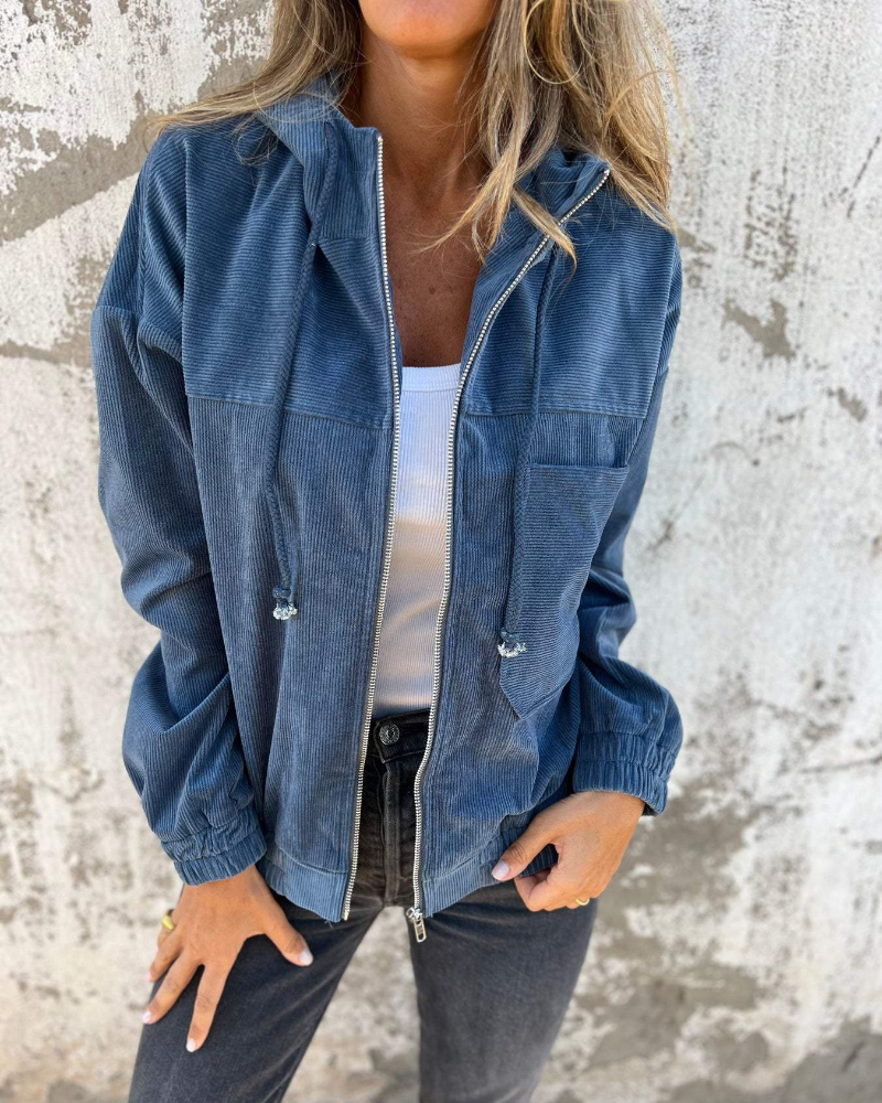 Ella™ | Corduroy Hooded Jacket with Zipper