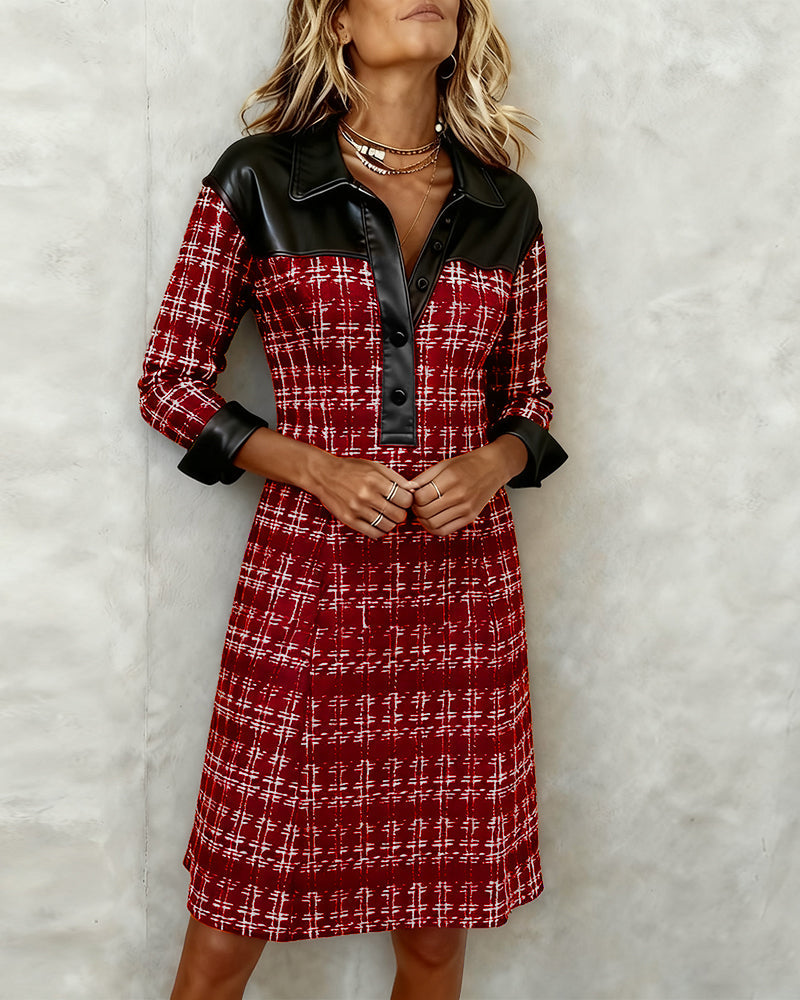 Delviana™ | Elegant Tweed Contrast Dress