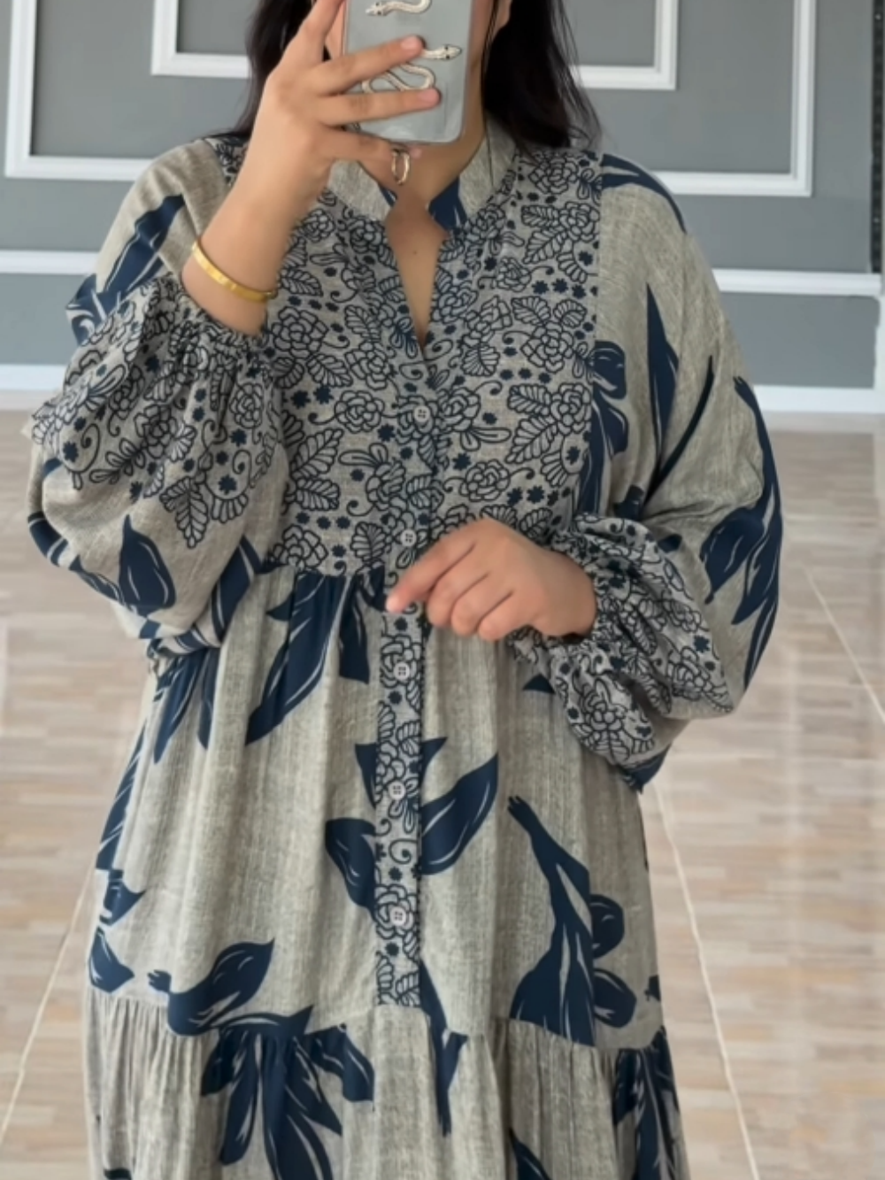 Printed Lantern Sleeves Loose Dress
