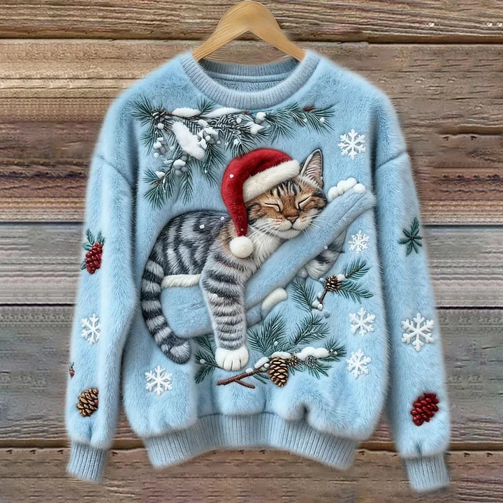 Olivia™ | Plush Sweater with Lazy Cat
