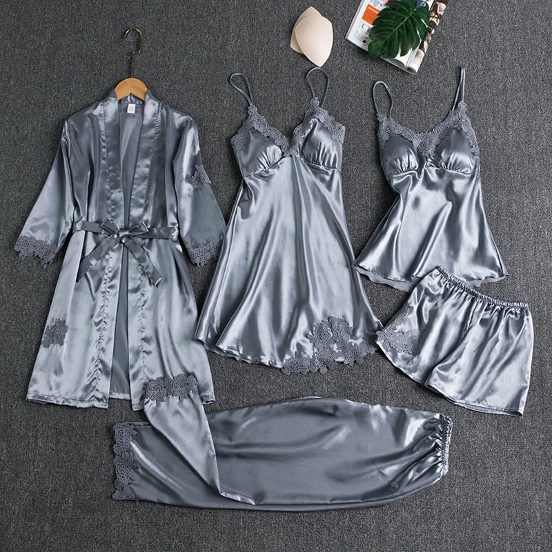 Elizabeth | 5-Piece Silk Lace Nightwear Set