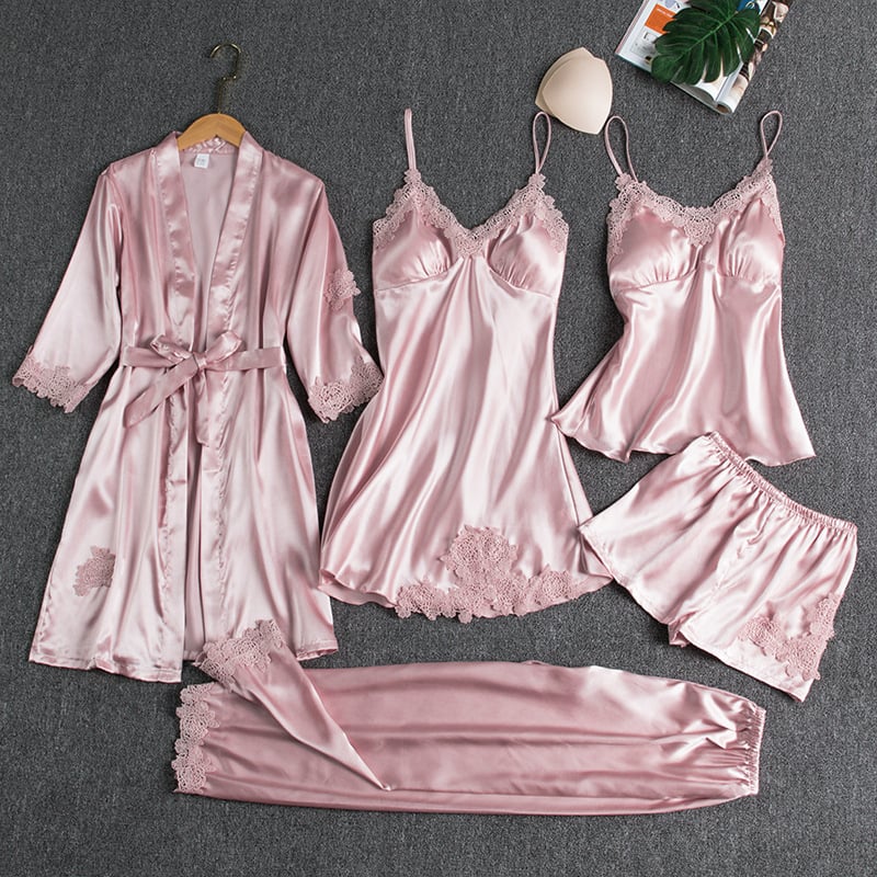 Elizabeth | 5-Piece Silk Lace Nightwear Set