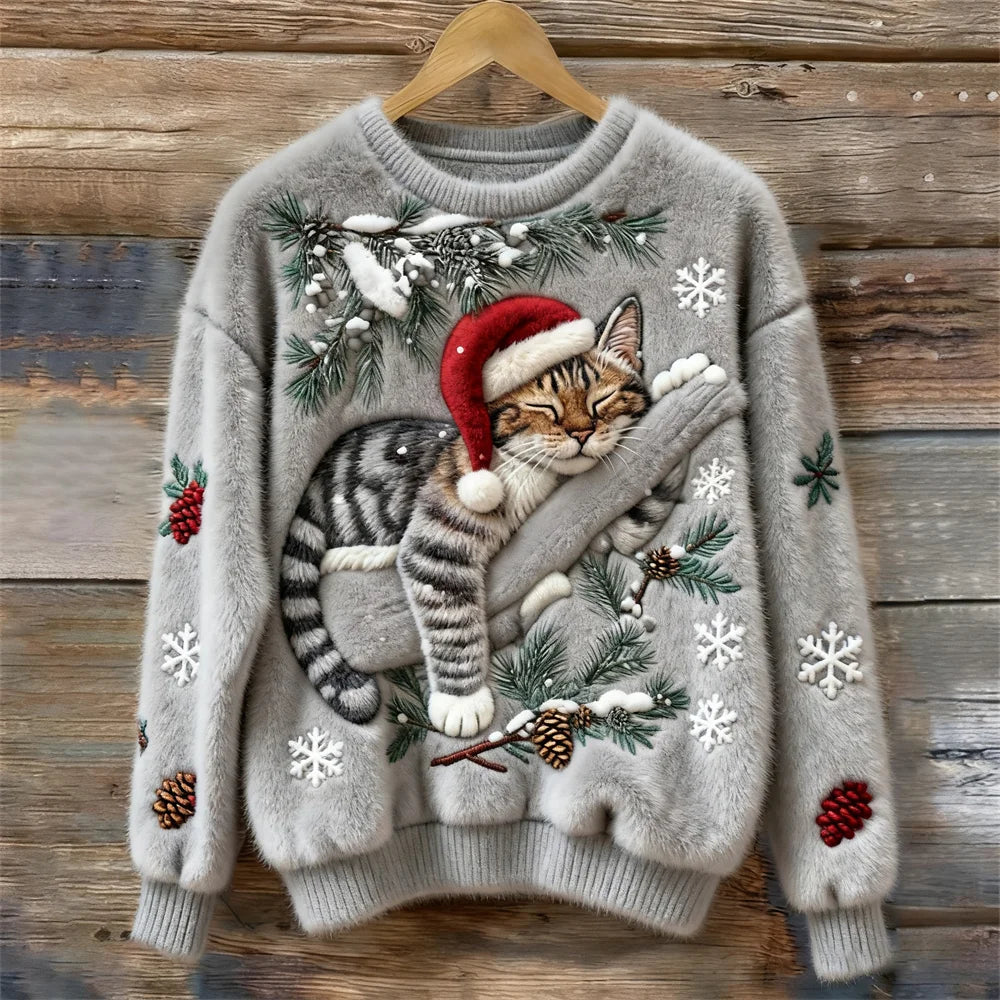 Olivia™ | Plush Sweater with Lazy Cat