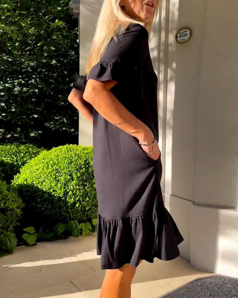 Elowen™ – Effortless V-Neck A-Line Dress