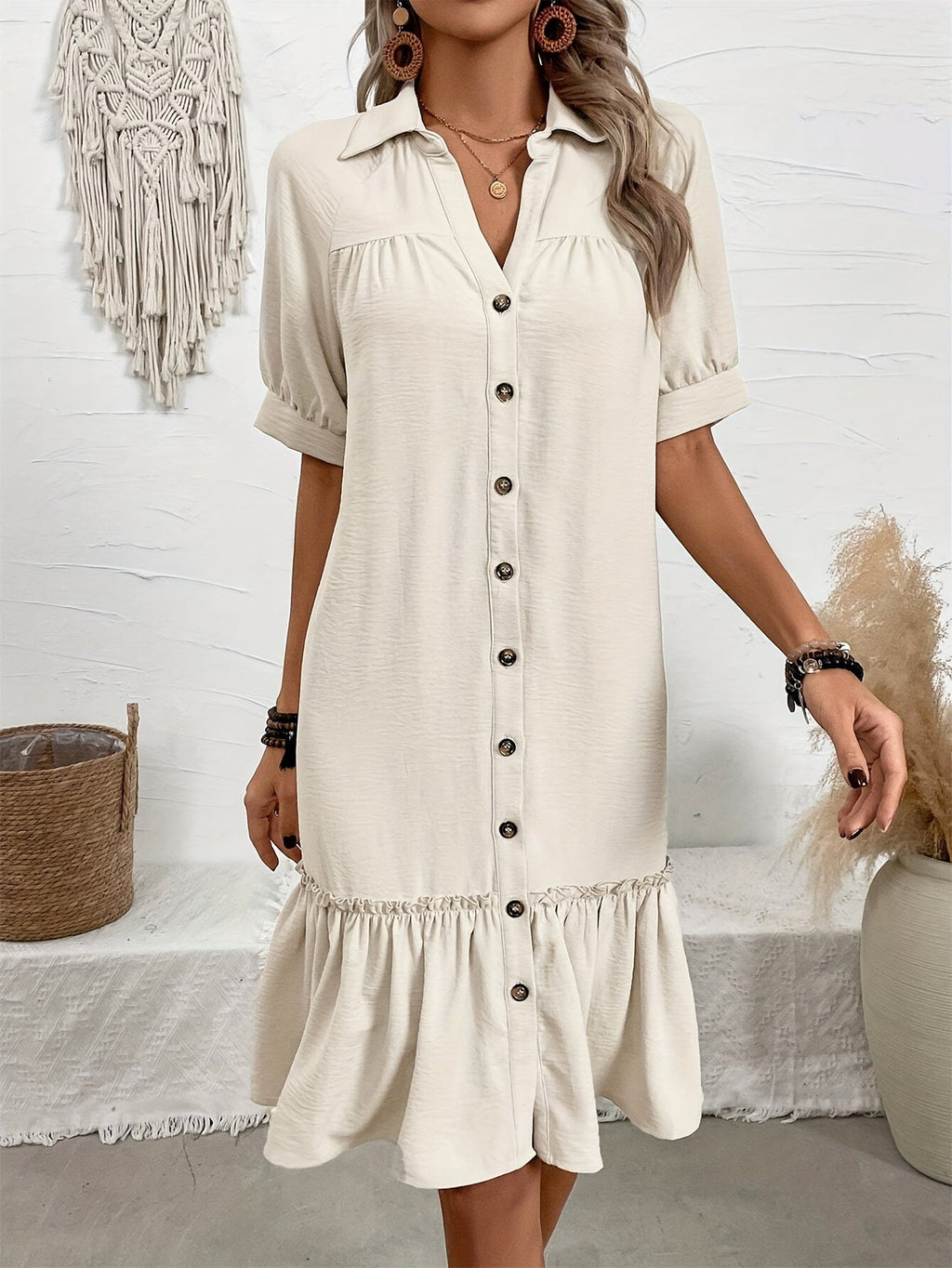 Maevelle | Buttoned Boho Midi Dress