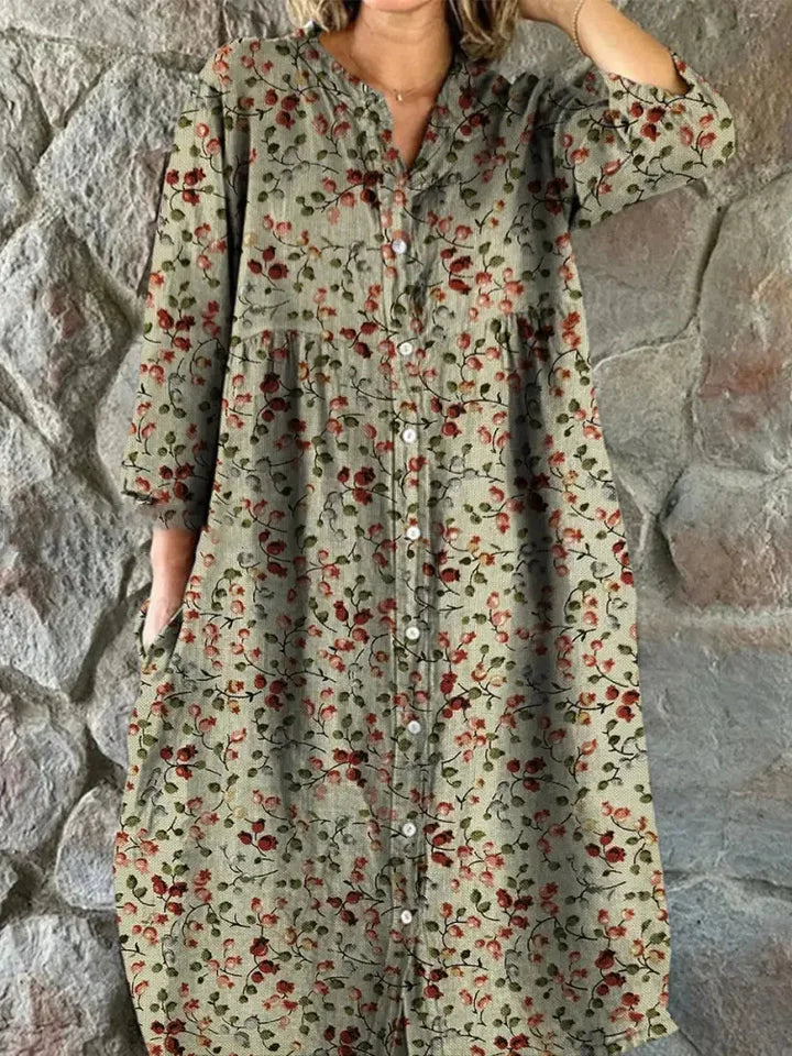 Viena | Retro Floral Shirt Dress