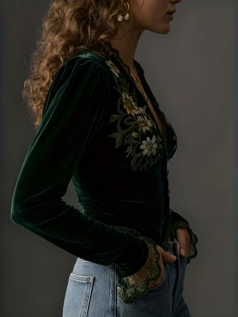Nora | Velvet Embroidery Blouse