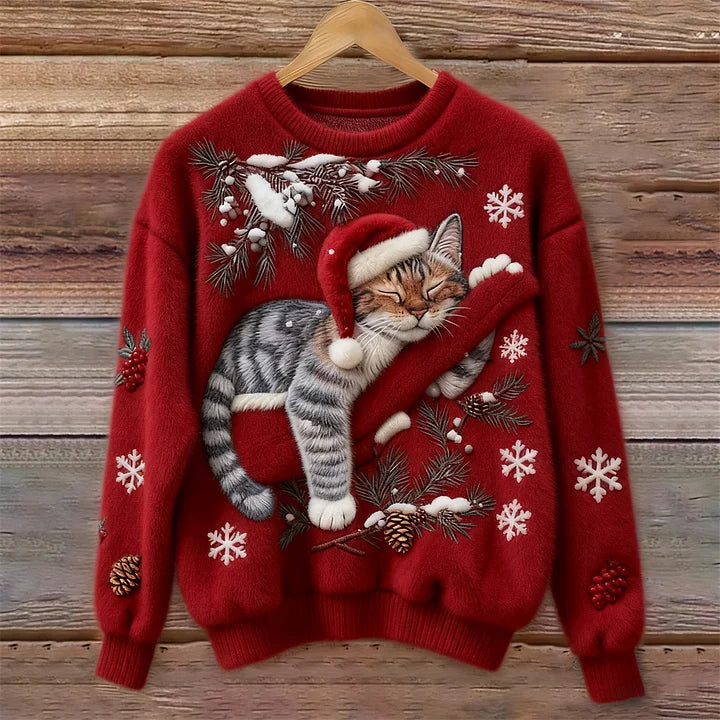 Olivia™ | Plush Sweater with Lazy Cat