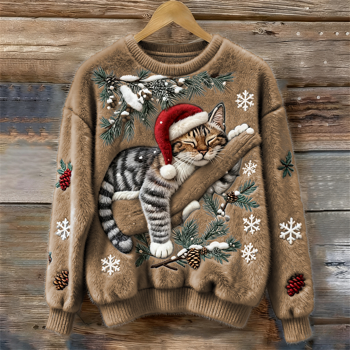 Olivia™ | Plush Sweater with Lazy Cat