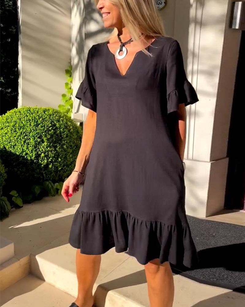 Elowen™ – Effortless V-Neck A-Line Dress