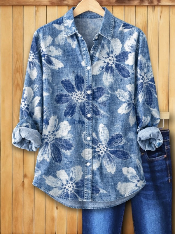 Hedi | Floral Denim Button-Up Shirt