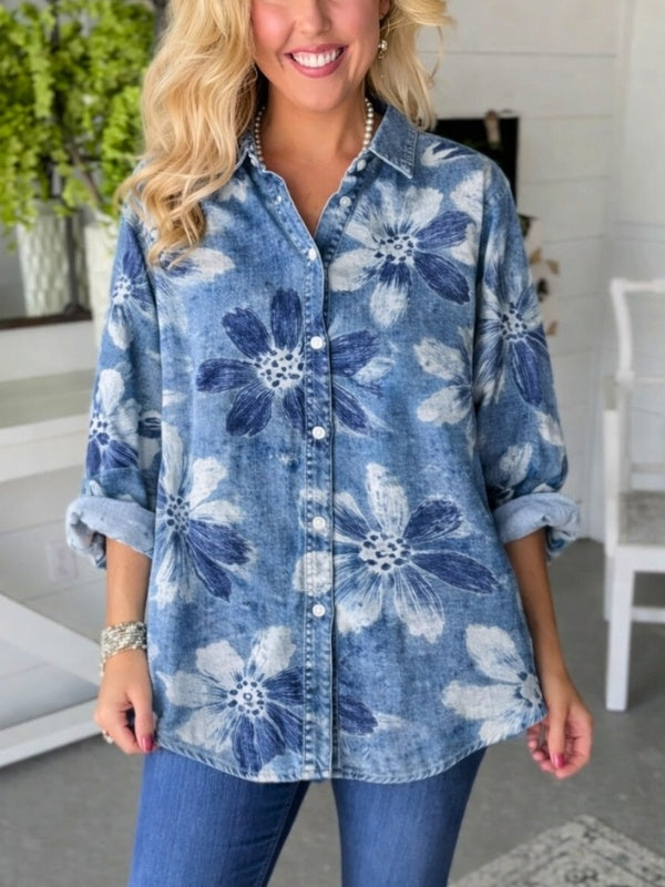 Hedi | Floral Denim Button-Up Shirt