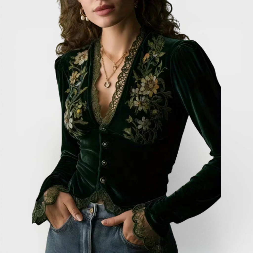 Nora | Velvet Embroidery Blouse