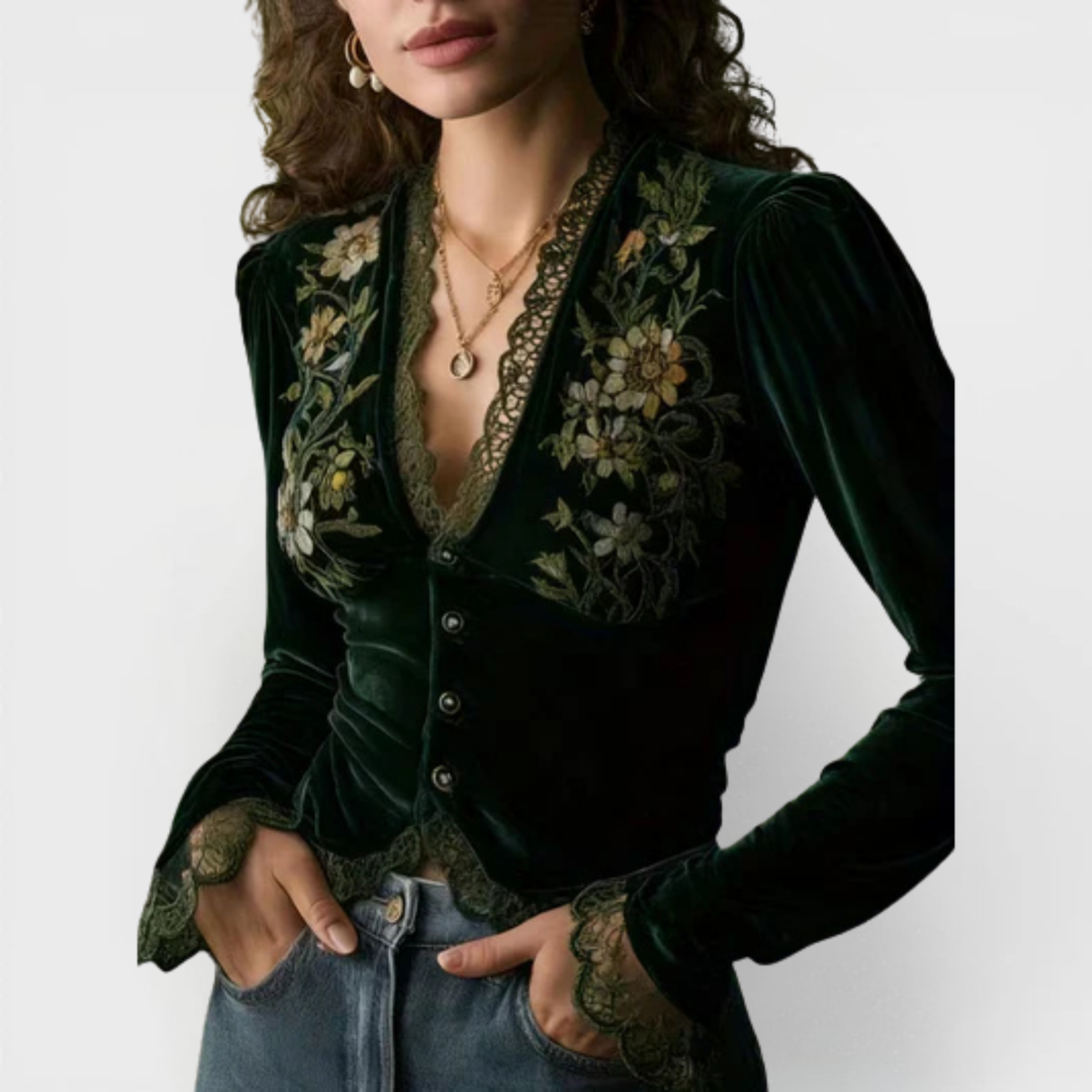 Nora | Velvet Embroidery Blouse