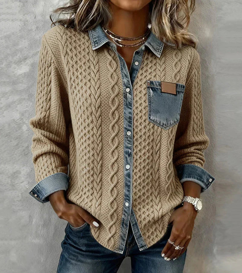 Marcela | Patchwork Knit Top with Denim Details