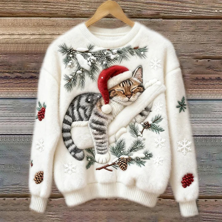 Olivia™ | Plush Sweater with Lazy Cat
