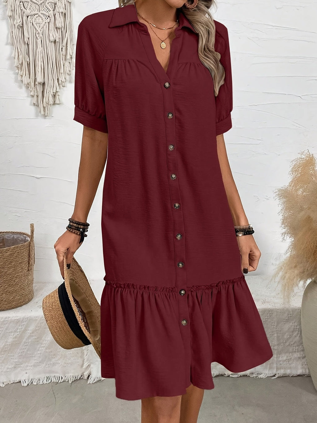 Maevelle | Buttoned Boho Midi Dress
