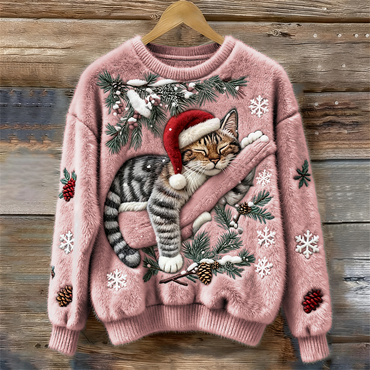 Olivia™ | Plush Sweater with Lazy Cat