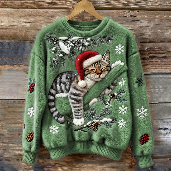 Olivia™ | Plush Sweater with Lazy Cat