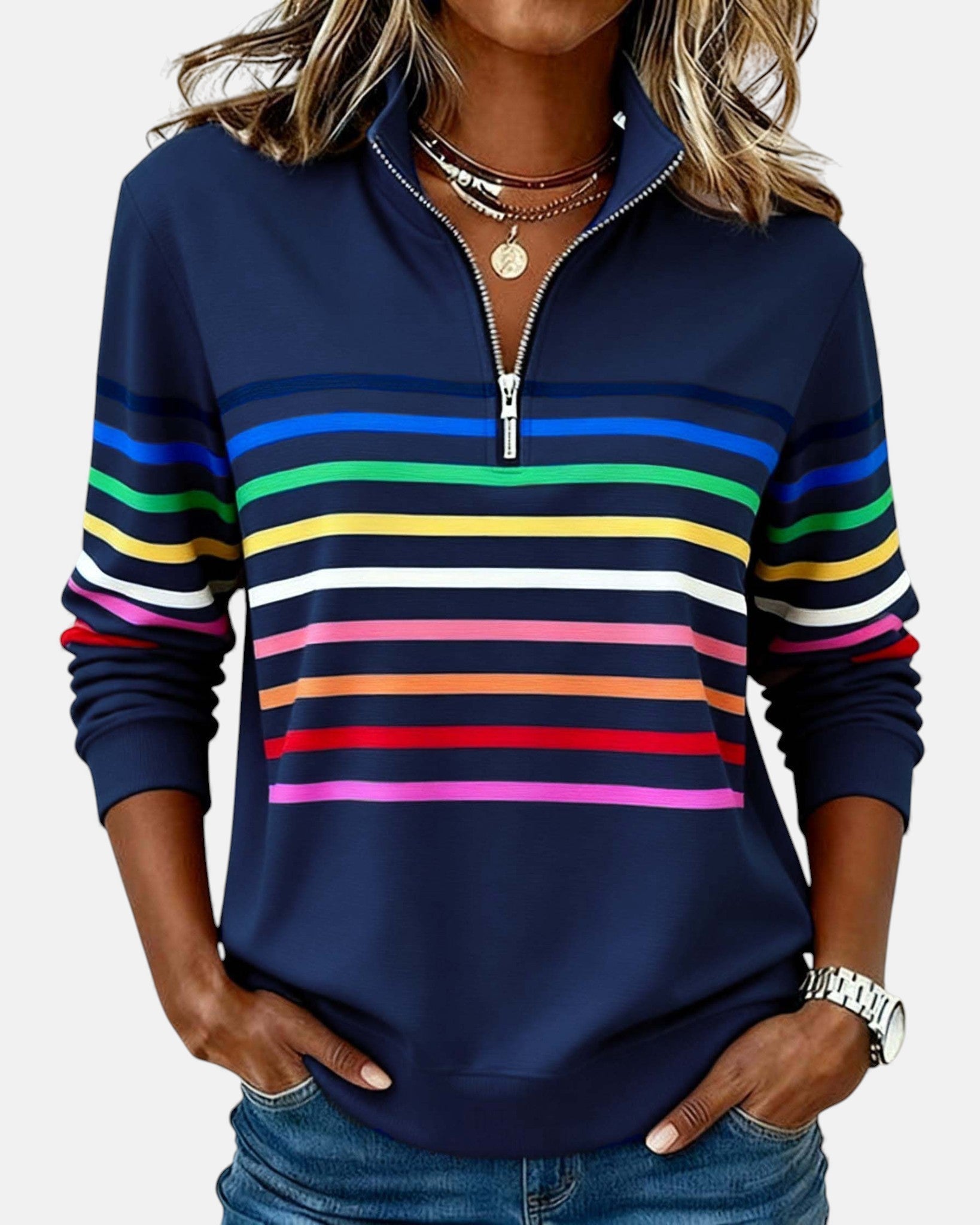 Vienna | Warm Striped Zip Sweatshirt