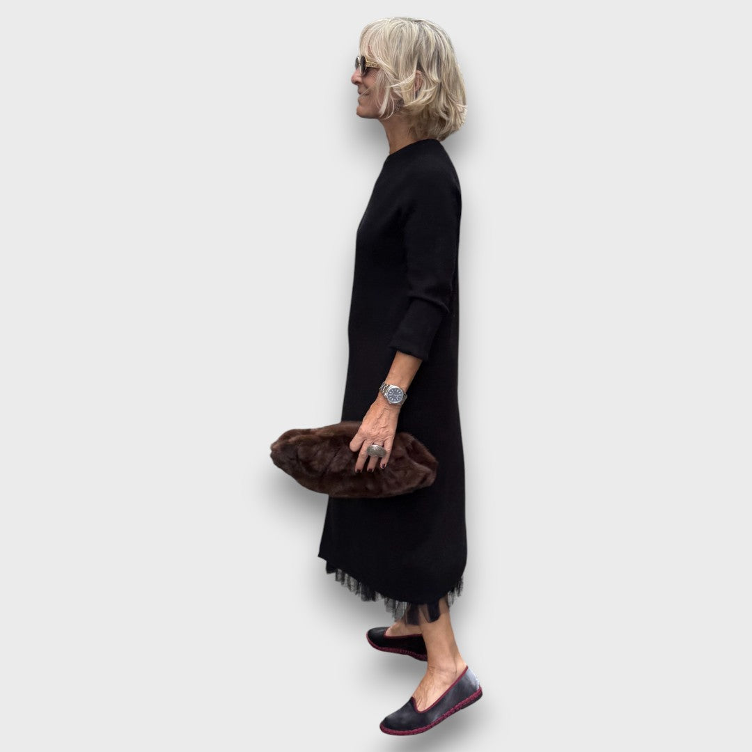Elaira – Layered Knit & Tulle Midi Dress