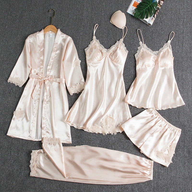 Elizabeth | 5-Piece Silk Lace Nightwear Set