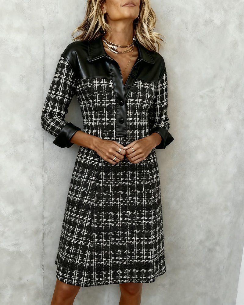 Delviana™ | Elegant Tweed Contrast Dress