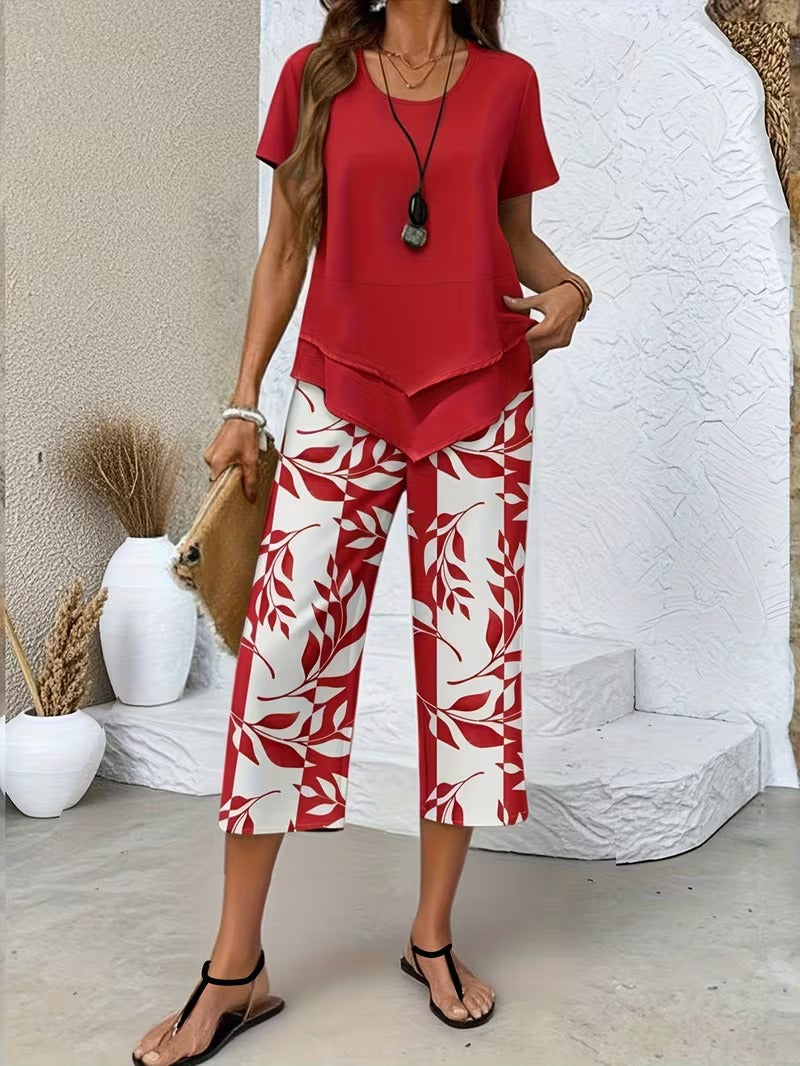 Arvessa | Leaf Print Two-Piece Set