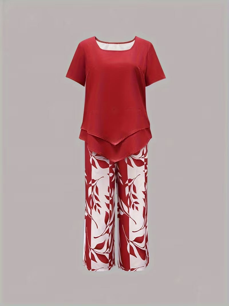 Arvessa | Leaf Print Two-Piece Set