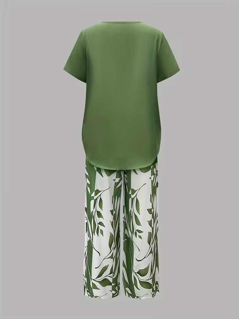 Arvessa | Leaf Print Two-Piece Set